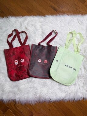 Set of 3 Lululemon Small Reusable Tote Bag Trio Canadian Edition Rare